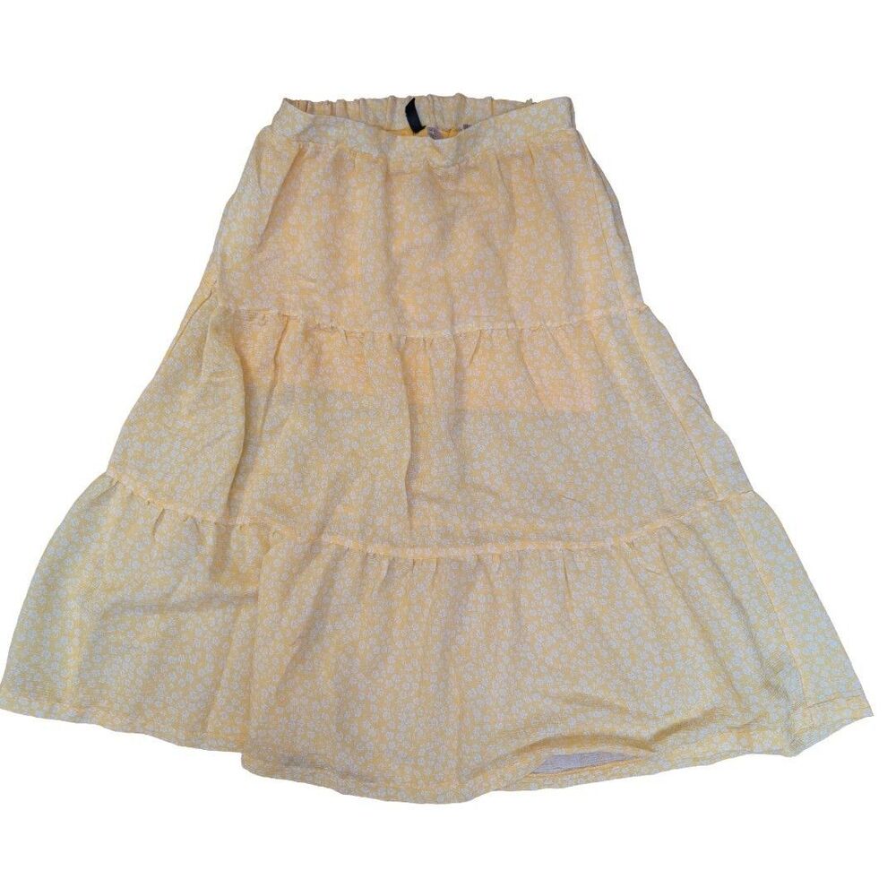 H&M Divided Maxi Skirt Womens 8 Yellow Floral Tiered Boho Cottagecore Lined